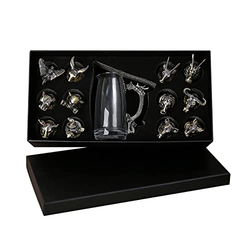 LUOSFUH Decantador de Whisky 12 Zodiac BOLI Juego de Copas de Vino 1 Juego de Botella de Vino Vintage Chino y Vaso de Chupito para Whisky Shochu Tequila(3) Cover