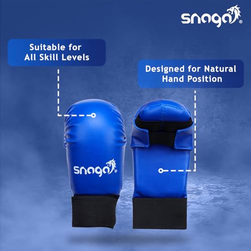 Image of Snaga Moulded Karate Gloves, Punching Bag Glove for Training, Foam Padding, Elastic Hook & Loop Wrap Around Strap, Gloves for Better Protection, Performace and Comfort. (Blue, L) (14 + Years Old)