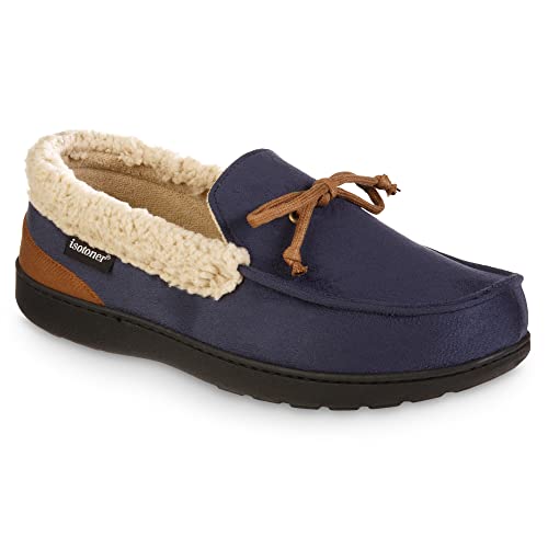 Image of isotoner Men's Indoor /Outdoor Slip-on Vincent Microsuede Moccasin Slippers With Memory Foam Comfort
