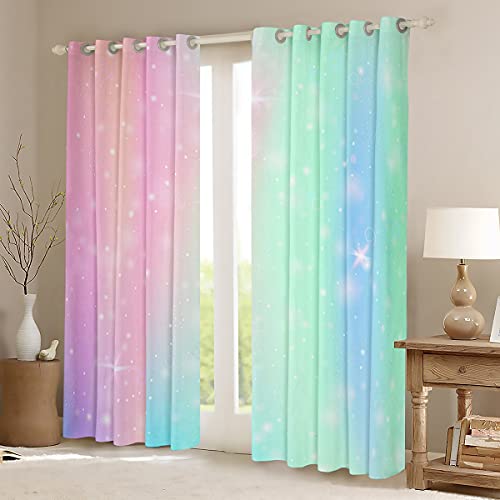 Ombre Curtain Tie Dye Gradient Curtains Girl Batik Window Treatment Rainbow Iridescent Gypsy Curtain Panels Trippy Window Drapes, Pink Purple Blue Print Dorm Decorative Bedroom Kitchen 84"X63" #TOP1