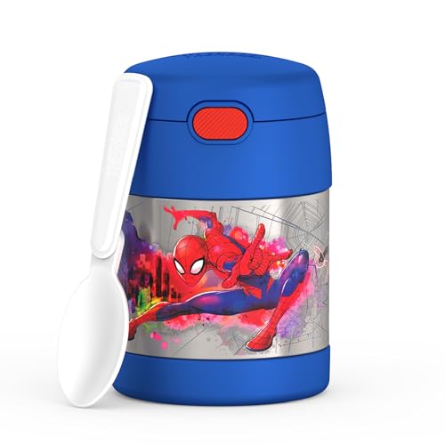 THERMOS FUNTAINER 10 Ounce Stainless Steel Vacuum Insulated Kids Food Jar with Spoon, Spider-Man