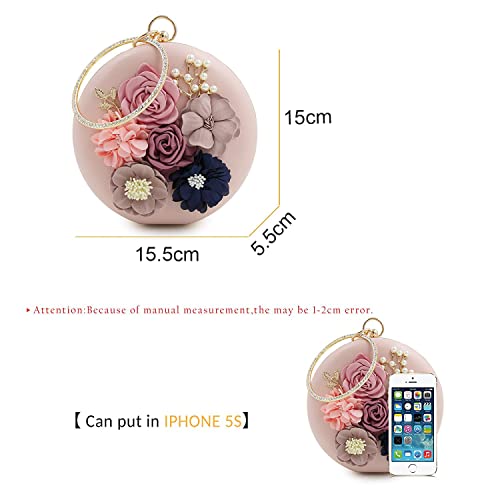 INOVERA (LABEL) Women's Floral Evening Clutch Ladies Party Wedding Round Purse Bag (Rose Gold) - Image 2