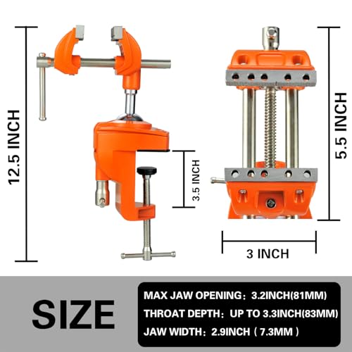 MAXMAN Clamp Bench Vise with Post Universal, Woodworking Vise, 360° Heavy Duty Cast Steel, Table Clamp Vise with Swivel Base for Workbench DIY Projects, Handcraft Creations