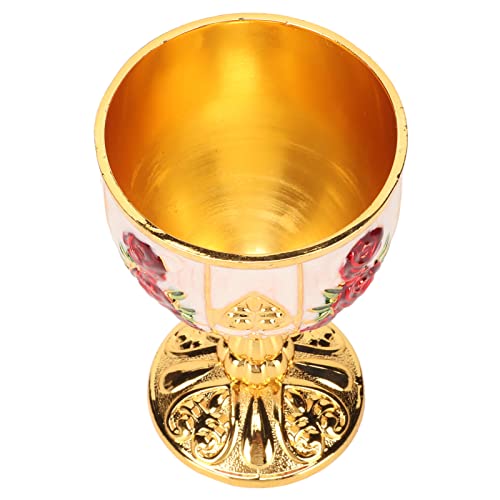 Elegante Cáliz de Oro de 4 Pulgadas de Alto Aleación de Zinc con Relieve de Flores, Copa de Vino, Cáliz para Bar, Restaurante, Decoración del Hogar (Flor Roja Blanca Dorada)