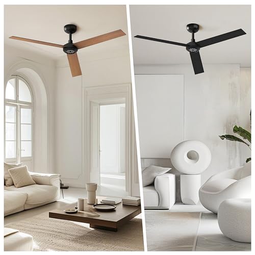 Image of TALOYA 52 inch Ceiling Fan,Black Finish,6-Speed,Dimmable,Noiseless,Reversible DC Motor,3 blades