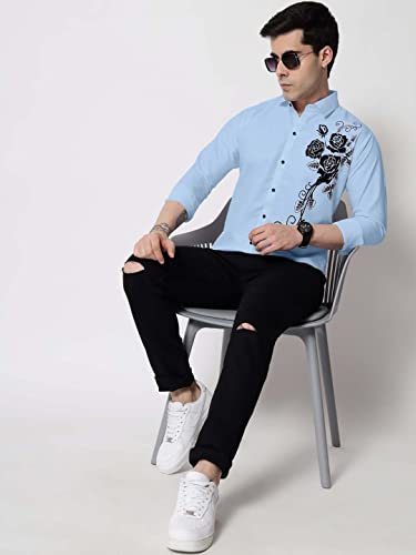 Image of Zombom Men's Regular Fit Cotton Blend Printed Spread Collar Full Sleeve Casual Shirt