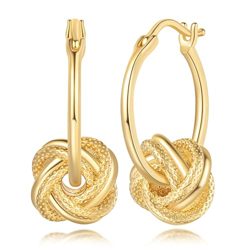 14K Gold Hoop Earrings for Women Gold Earrings for Women Hoop Knot Earring for Womens Hoops Hypoallergenic Rotating Flower Knot Design Dainty Hoops Earring for Womens Trendy 20mm
