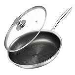 Innerwell Stainless Steel Frying Pan 24 cm with Lid, Honeycomb Non-Stick Skillet, Triply Frying Pan for Gas Electric Induction Ceramic Stoves and Oven, PFOA Free
