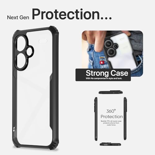 Image of Pikkme Redmi Note 13 Pro Plus 5G Back Cover | Crystal Clear Transparent Back | Ultra Hyrbid | Full Camera Protection | Raised Edge | Bumper Back Case (Black)