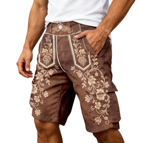 Pantalones cortos de piel con tirantes y bordado bávaro para traje regional masculino