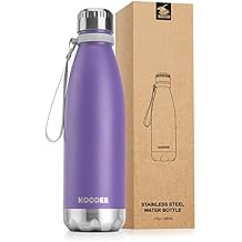 koodee 17 oz Stainless Steel Double Wall Vacuum Insulated Water Bottle,Kids Water Bottle for School, Cola Shape Leak Proof Sports Flask Purple