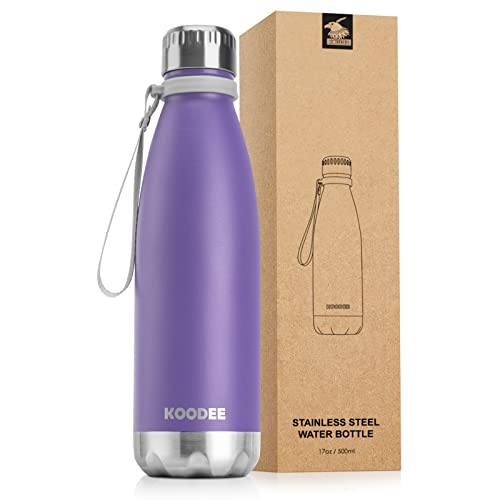 koodee 17 oz Stainless Steel Double Wall Vacuum Insulated Water Bottle,Kids Water Bottle for School, Cola Shape Leak Proof Sports Flask (Purple)
