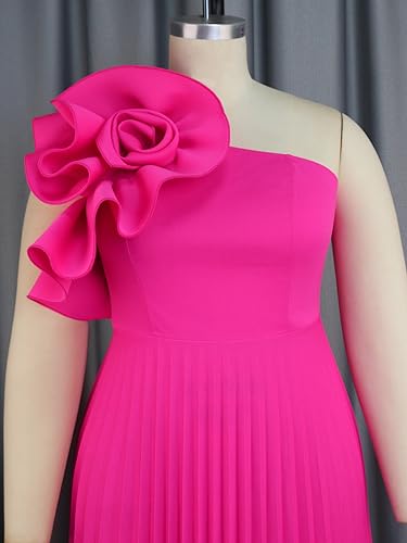 Image of AOMEI Women's One Shoulder 3D Flower Sleeveless High Waist Pleated A Line Long Dress Party Summer