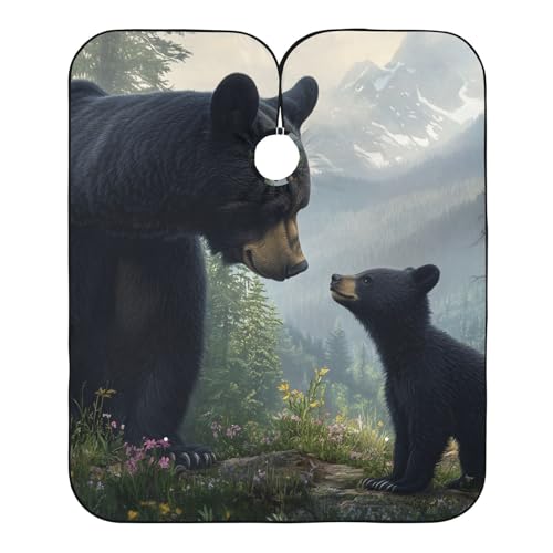 Hezely Black Bears Hair Dye Cape, Barber Cape for Adults,Waterproof Salon Cape,Waterproof Hairdressing Styling Hair Cutting, 65
