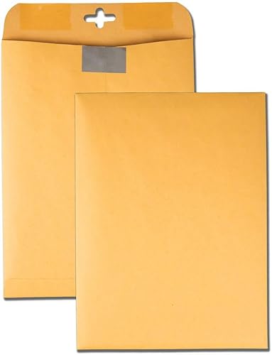 Quality Park Sobres ClearClasp de 9 x 12 para ahorro de franqueo, con cierre Redi-Tac reutilizable y solapa engomada, papel kraft de 28 libras, 100