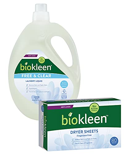 Biokleen Natural Laundry Detergent - 300 He Loads & 80 Dryer Sheets - Free & Clear #TOP12