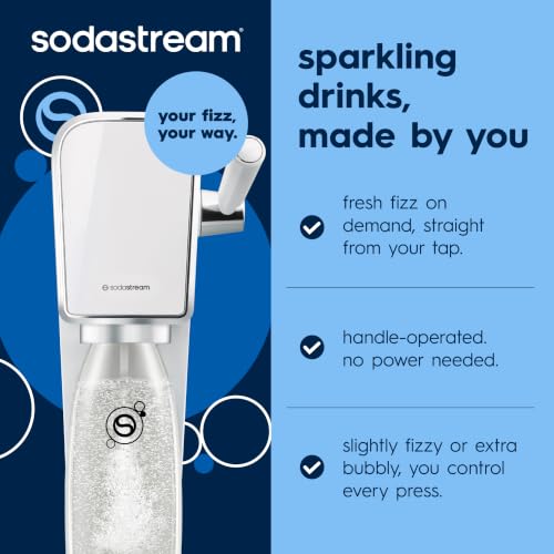 Image of SodaStream ART Sparkling Water Maker, Value Bundle, Soda Maker, Includes 2 Quick Connect 60L CO2 Cylinders, 2 Dishwasher Safe BPA Free Bottles, 2 bubly Flavor Drops, Make your own Pepsi, White