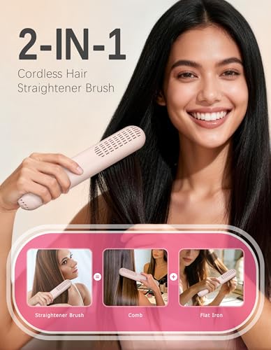 Cepillo alisador de cabello inalámbrico rosa portátil miniatura 2