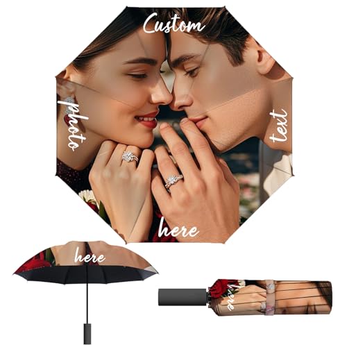 Uniqora Personalisierte Regenschirme Personalisierte Regenschirme mit Bildern,Text, Design oder Foto Personalisierbar, Faltbar, Geschenke für Familie, geburtstage, Valentinstag, Geschenk, Unisex