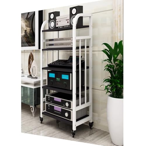 Étagère de rangement audio à 5 niveaux blanc et noir pour composants HiFi et décodeur TV - 2