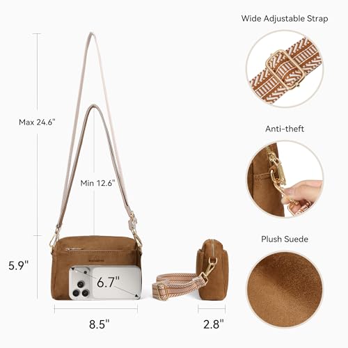 Image of BOSTANTEN Small Crossbody Purse for Women Triple Zip Cell Phone Leather Handbag with Colored Shoulder Strap