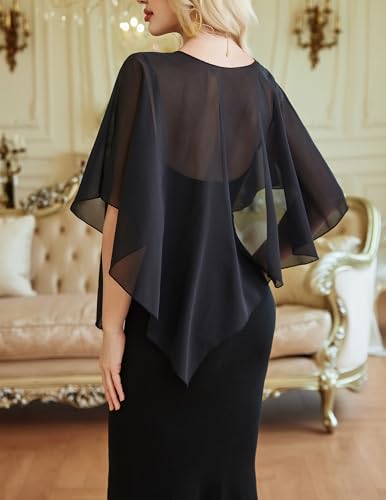 Avidlove Women\'s Batwing Sleeve Evening Wrap Flowy Chiffon Capelet Shawl, Wedding Party Accessory, Sheer Cape with Asymmetric Hemline
