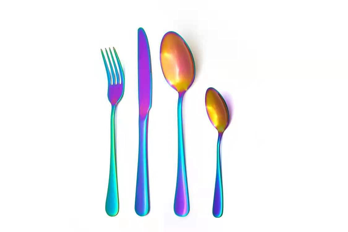 Cutlery Set, 24-Piece Rainbow Silverware Flatware Set, Cutlery for 6 People, Mirror Stainless Steel Spoon Knives and Forks Sets for Family Daily Use, Dishwasher Safe