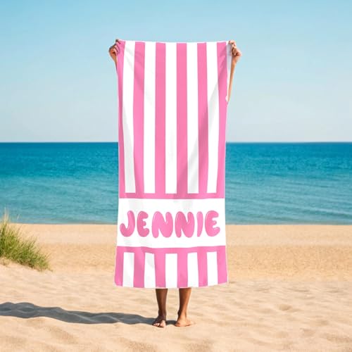 CHARMMYFASHION Personalised Beach Towel for Adults,Custom Beach Towels for Men Women,Personalised BeachTowel Microfibre for Kids Lightweight Quick Dry Swimmming, Yoga (Strip Beach Towel)