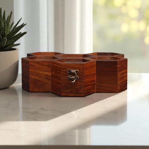 Image of Vintage Wooden Watch Box for Men, Timepiece Display Case, Honeycomb Watch Storage & Organizer, Jewlery Box for Women, Anniversary Gift For Husband (6 Compartment (Other Design))