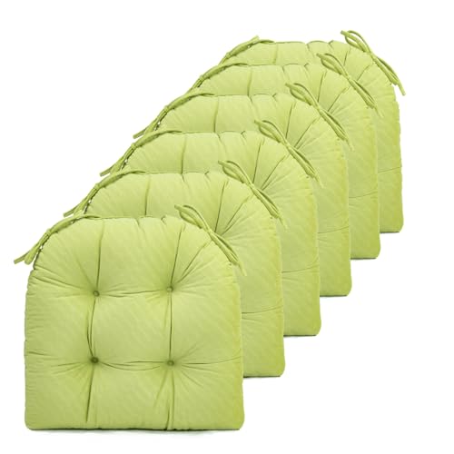FABRICASTLE Chair Cushions Pads Non-Skid Comfortable 17" x 16" Seat Cushion Cover Set of 6 for Indoor Kitchen Dining Room Office Chairs (Spring Grass, 6 Counts (Pack of 1))