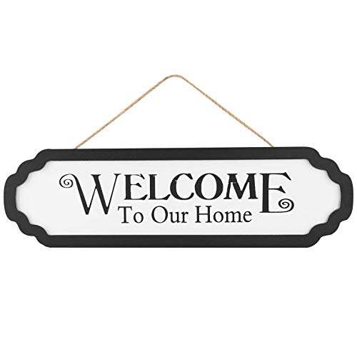 Lohifor Welcome Sign - Welcome to Our Home Sign, 4.6" x 15.7", Hanging Rustic Wood Sign, Welcome Sign for Front Door Decoration Black and White, Ideal for Home or Farmhouse Style Decor