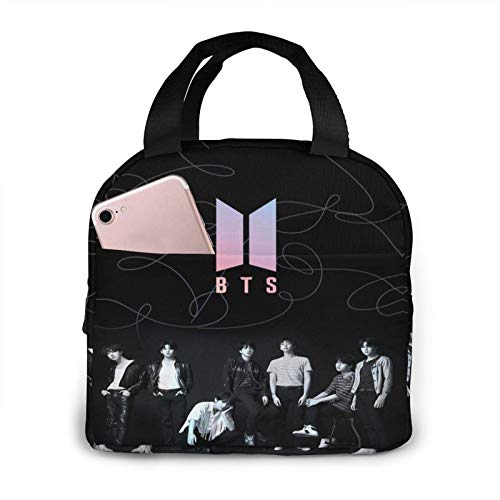 Kpop Fun Cartoon Lunch Box Insulated Lunch Bag Jimin V J-Hope Jin Lunch Tote For School Picnic Boys Girls Portable Multifunctional Meal Ice Bag 8x8.5x5Inch