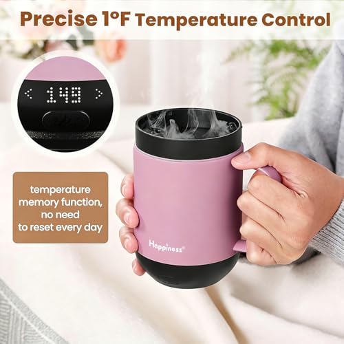 Image of Happiness Smart Heated Coffee Mug,Rechargeable Electric Self Heating Temperature Control Coffee Cup Gifts for Mom Dad Women Men