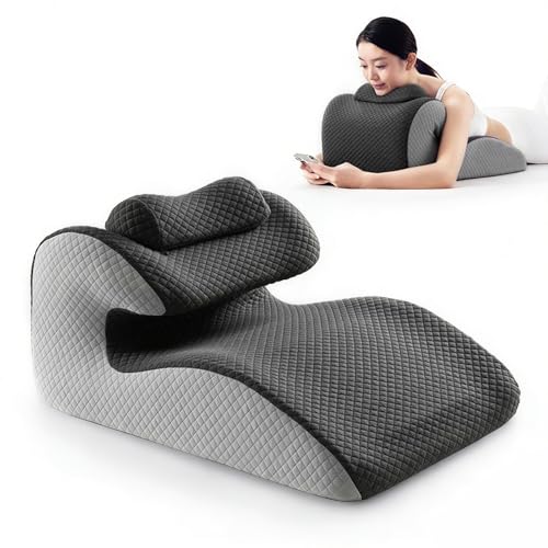 Wedge Pillow for Adults & Couples, Memory Foam, Light Gray