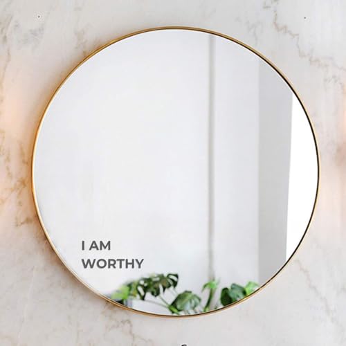 Image of inchI AM Worthy Self-Affirmation Mirror Decal, Positive Meditation Vinyl Sticker, Mindfulness Wall & Mirror Sticker, Safe for Kids & Teens, Motivating Bathroom Decor for Girls - 2.5 * 24.5cm