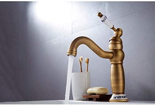 Mitigeur de salle de bain bronze antique avec robinet vasque laiton et commande céramique