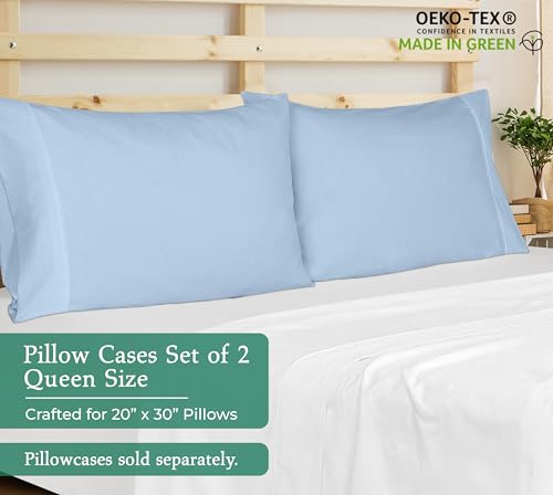 Image of Royale Linens Pillowcase Set of 2 - Bed Pillow Cover - 20x30 - Lake Blue Pillowcases - 1800 Brushed Microfiber, Wrinkle & Fade Resistant - Soft & Cozy- Queen Size Pillow Case (Lake Blue)
