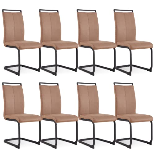 Image of Baysitone Modern Dining Chairs Set of 8, Side & Kitchen Chairs with Leathaire Padded Seat High Back, for Dining, Kitchen, Living Room Brown (UY-13)
