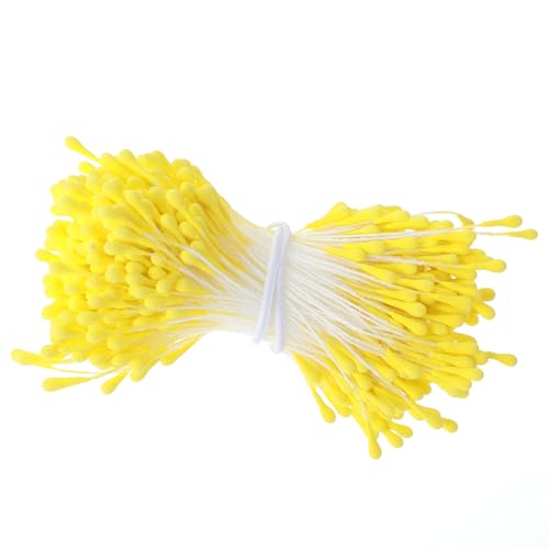 Tyqour 350 Pcs Flower Stamens 3mm Yellow Pearl Double Heads Handmade Stamen for Flower Making Artificial Floral Stamens for Crafts Mothers Day DIY Flower Wedding Bouquet Scrapbook Decoration