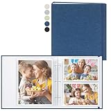 Vienrose Linen 3-Ring Photo Album Holds 190 Photos, 160 4x6 Photos and 30 6x8 Pictures, Picture Album with Multiple Size Pockets, Memory Book for Family Wedding Anniversary Baby, Blue