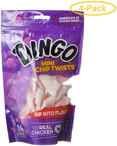 Dingo Chip Twists Meat & Rawhide Chew Mini - 3.25" (14 Pack) - Pack of 4