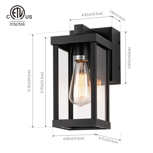 Image of mirrea 11 inch Classic Outdoor Wall Sconce with Built-in GFCI Outlet 1 Light in Matte Black Rectangular Metal Frame and Clear Glass Shade Waterproof Porch Light Patio Light (Pack of 2)