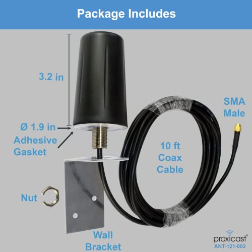 Image of Proxicast Vandal Resistant Low Profile 4G /5G Omni-Directional Screw Mount Antenna - 10 ft Coax Lead - for Cisco, Cradlepoint, Digi, Pepwave, Sierra Wireless and Others (ANT-121-002)