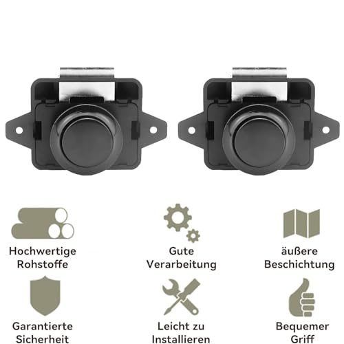 HAFRILY Push Lock Zinklegierung Push Button Lock, Keyless-Schrank Catch für möbelschloss Caravan Schlösser, Schublade, Schranktürschlösser, Yacht(Pack of 2 Schwarz)