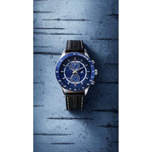 Image of Fastrack Overdrive Quartz Blue Round Dial Men's Watch | Leather Strap Material | Watches for Men Analog - 3332KL02