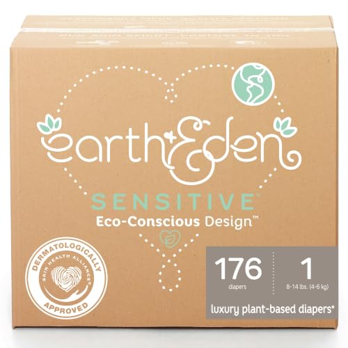 Image of Earth & Eden Sensitive Baby Diapers, Size 1, No Harsh Chemicals, 176 ct | Eco-Conscious, Hypoallergenic, No Harsh Chemicals, Dermatologically Approved