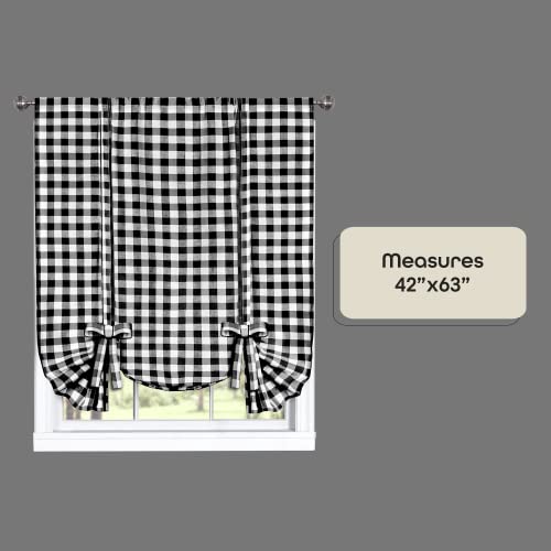 Buffalo Check Tieup Window Curtain - 42 Inch Width, 63 Inch Length - Black & White Plaid - Light Filtering Farmhouse Country Drapes For Bedroom Living & Dining Room By Achim Home Decor #TOP3