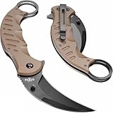 GOOD WORKER Tan Karambit Folding Knife for Men - Military Sharp Tiger Claw Blade - Pocket & Folding Knives for Hunting Camping EDC - Birthday Gifts Ideas for Dad Husband Boyfriend X-42 T
