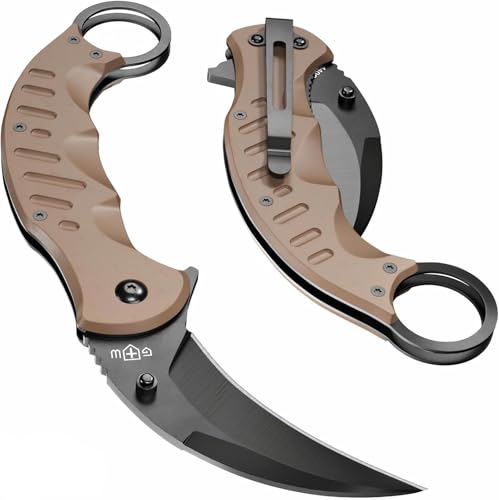 GOOD WORKER Tan Karambit Folding Knife for Men - Military Sharp Tiger Claw Blade - Pocket & Folding Knives for Hunting Camping EDC - Birthday Gifts Ideas for Dad Husband Boyfriend X-42 T