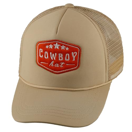 Image of Embroidered Cowboy Trucker Hat Mesh Beach Hat for Ladies and Men Summer Stars Patch Trucker Cap